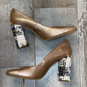 Anthropologie leather and tweed block heels